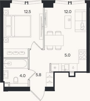 Планировка: 2-к, 39,3 м²