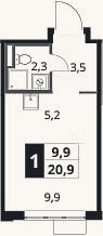 Планировка: Студия, 20,9 м²