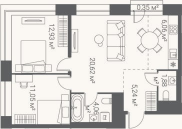 Планировка: 3-к, 61,8 м²