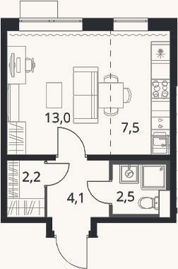 Планировка: Студия, 29,3 м²
