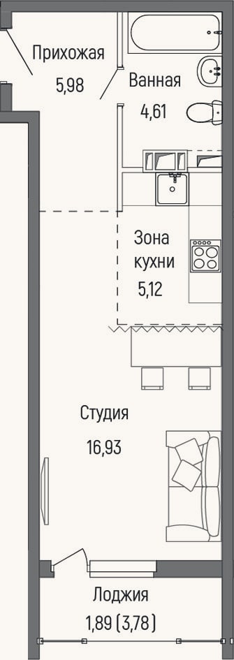 Планировка: Студия, 32,6 м²