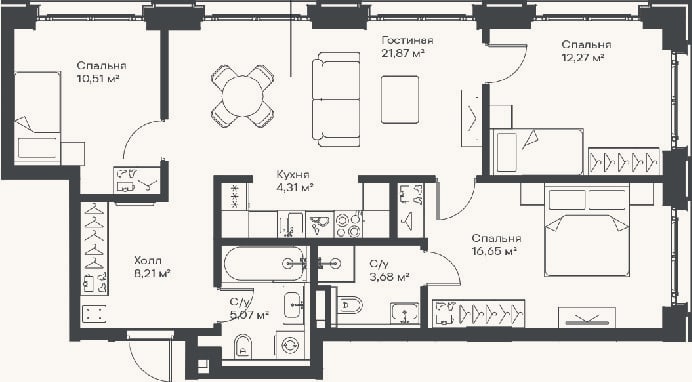 Планировка: 4+ к, 82,6 м²
