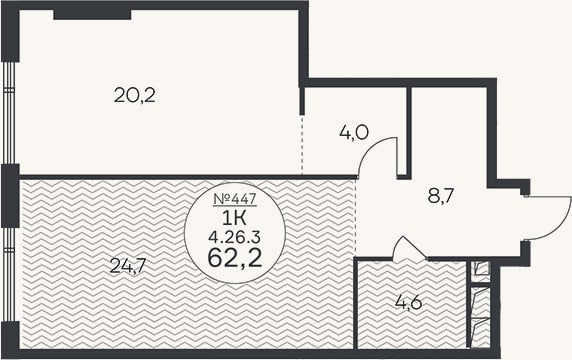 Планировка: 2-к, 62,2 м²