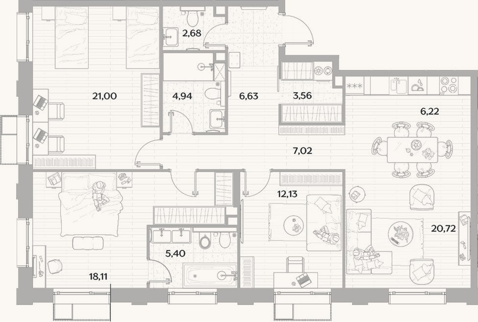 Планировка: 4+ к, 108,4 м²