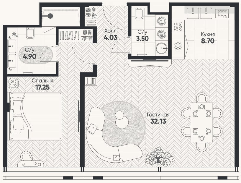 Планировка: 2-к, 71,8 м²