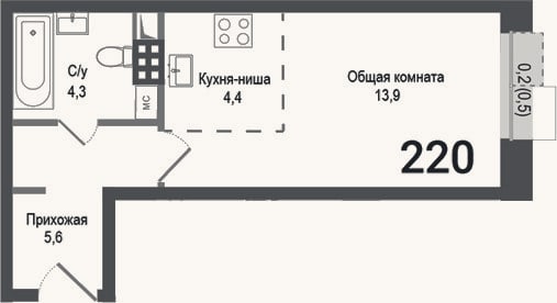 Планировка: Студия, 28,2 м²