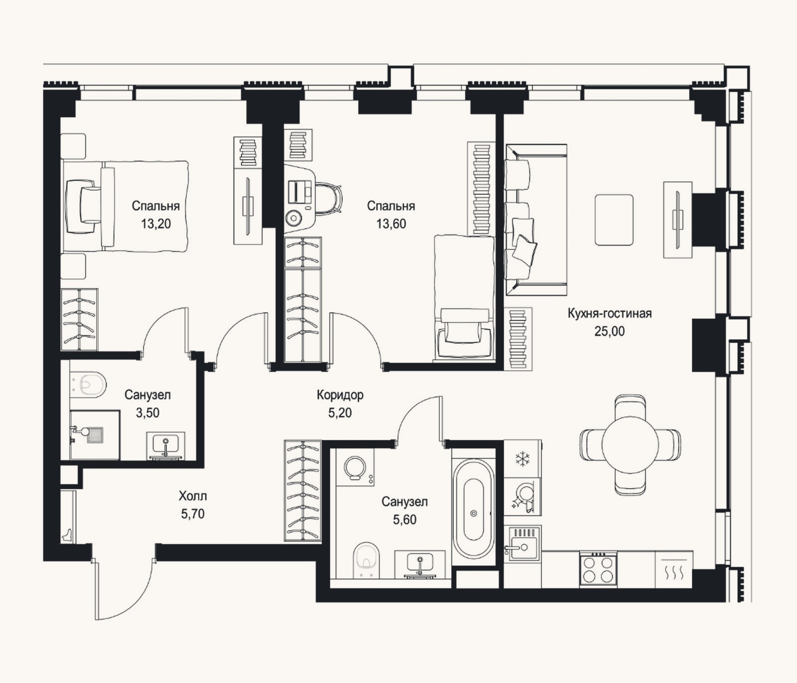 Планировка: 3-к, 71,8 м²
