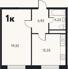 Планировка: 1-к, 40,9 м²
