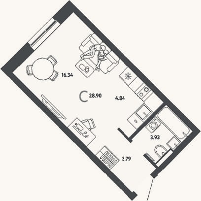 Планировка: Студия, 28,9 м²