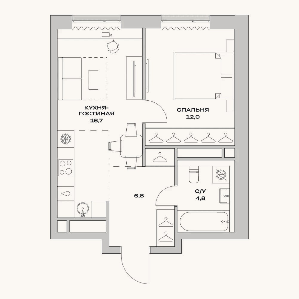 Планировка: 2-к, 40,3 м²