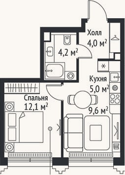 Планировка: 2-к, 34,9 м²