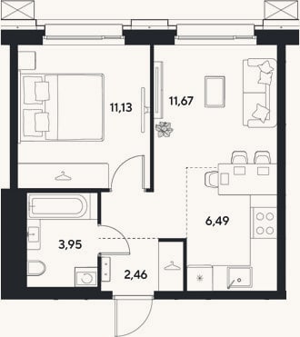 Планировка: 2-к, 35,7 м²