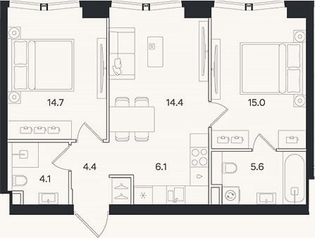 Планировка: 3-к, 64,3 м²