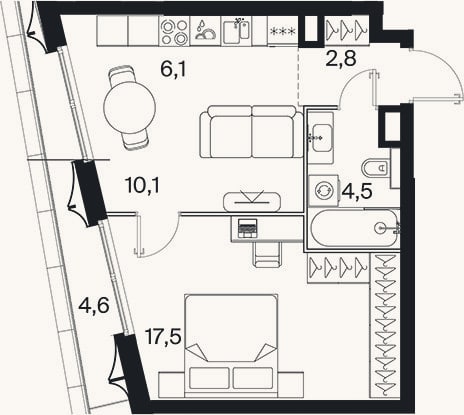 Планировка: 2-к, 40,9 м²