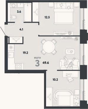 Планировка: 3-к, 49,6 м²