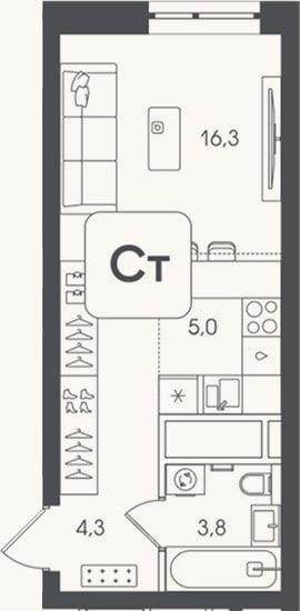 Планировка: Студия, 29,4 м²