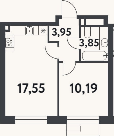 Планировка: 1-к, 35,5 м²