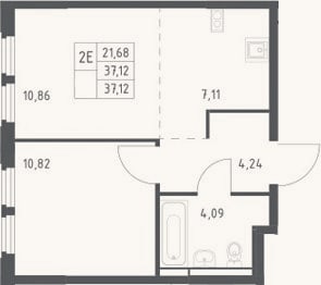 Планировка: 2-к, 37,1 м²