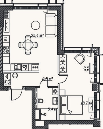 Планировка: 2-к, 55,1 м²