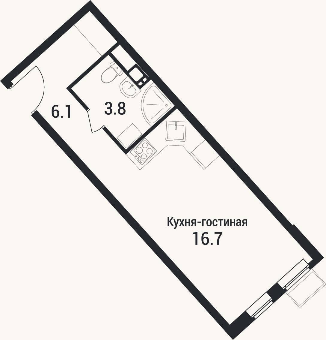 Планировка: Студия, 26,6 м²