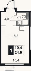 Планировка: Студия, 24,9 м²