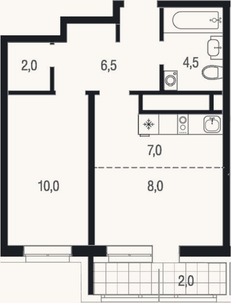 Планировка: 2-к, 38 м²