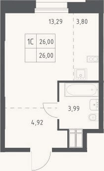 Планировка: Студия, 26 м²