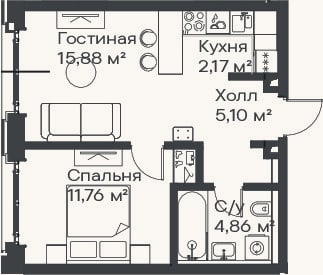 Планировка: 2-к, 39,8 м²