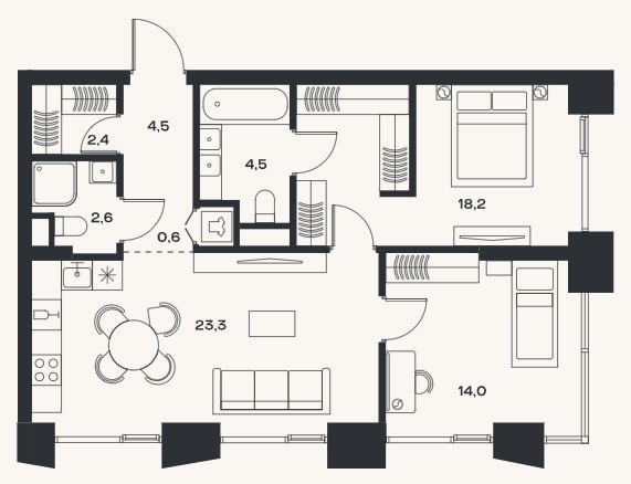 Планировка: 3-к, 70,1 м²
