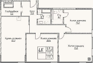 Планировка: 4+ к, 111,1 м²