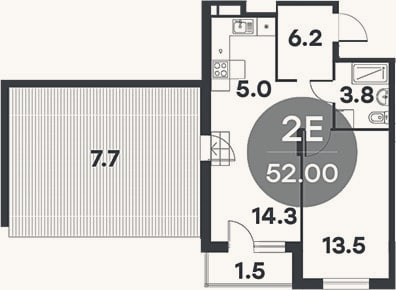 Планировка: 2-к, 44,5 м²