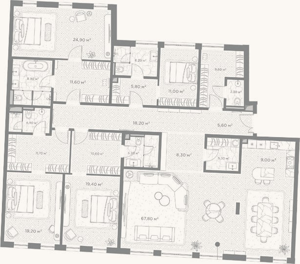 Планировка: 4+ к, 265 м²