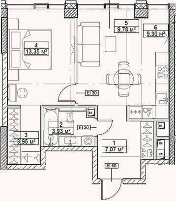 Планировка: 2-к, 47,4 м²