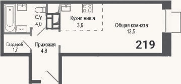 Планировка: Студия, 27,9 м²