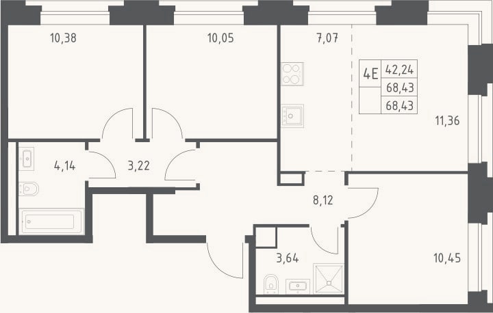 Планировка: 4+ к, 68,4 м²