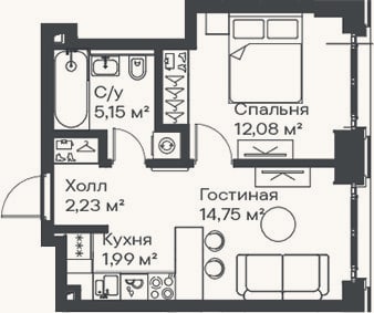 Планировка: 2-к, 36,2 м²