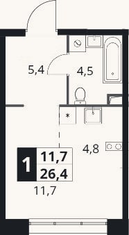 Планировка: Студия, 26,4 м²