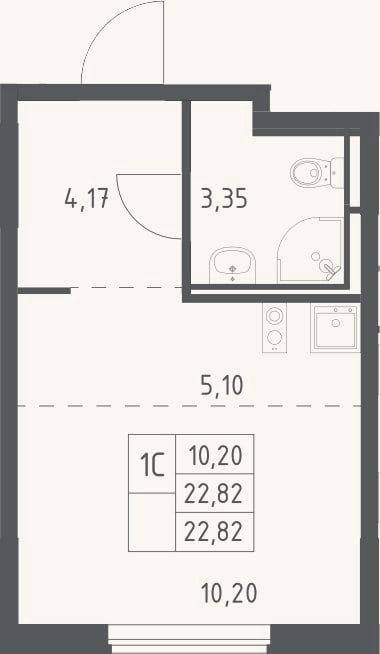 Планировка: Студия, 22,8 м²