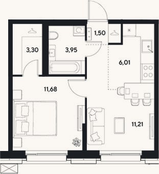 Планировка: 2-к, 37,7 м²