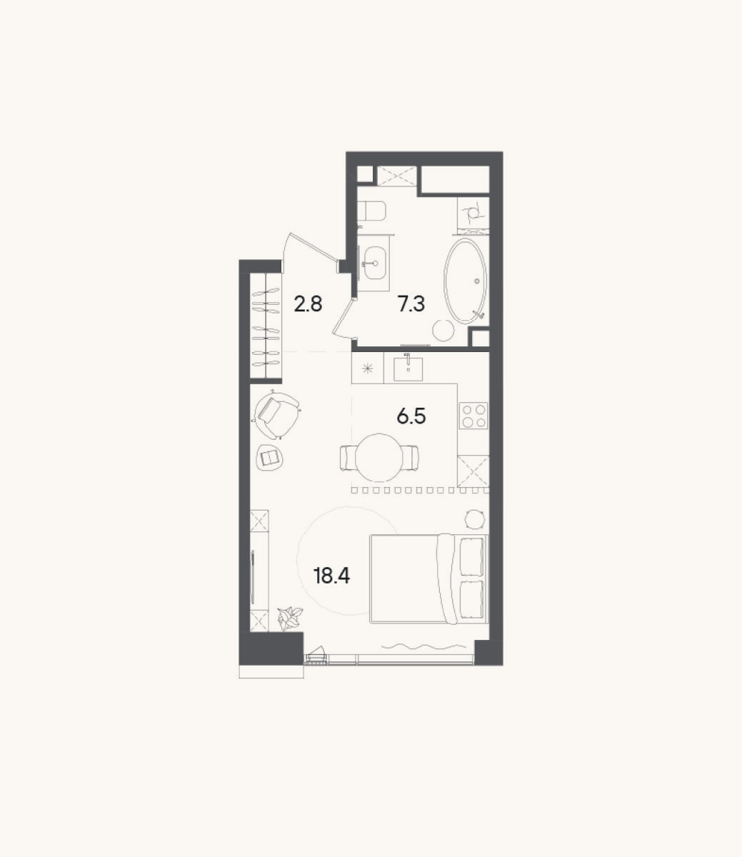Планировка: Студия, 35 м²