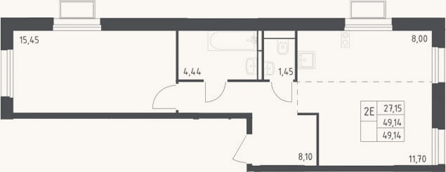 Планировка: 2-к, 49,1 м²