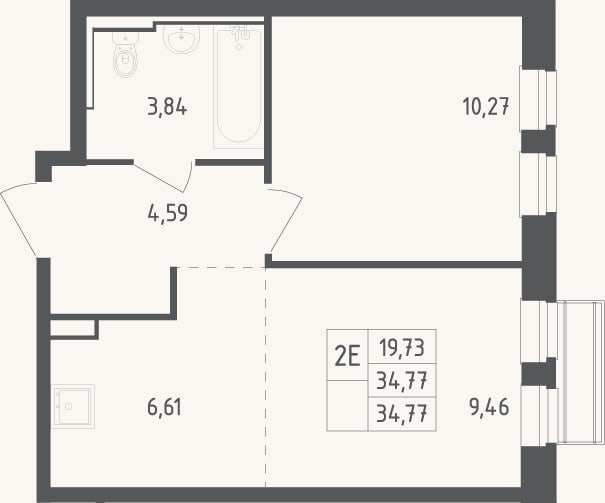 Планировка: 2-к, 34,8 м²