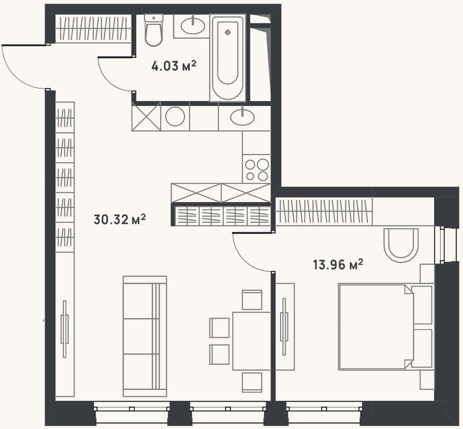 Планировка: 2-к, 48,3 м²
