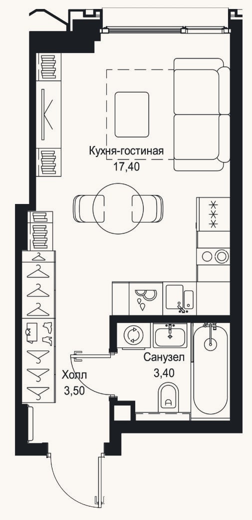 Планировка: Студия, 24,3 м²