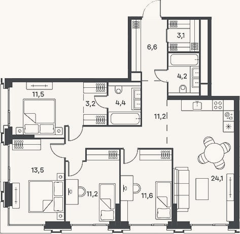Планировка: 4+ к, 104,6 м²