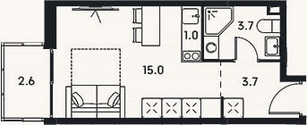 Планировка: Студия, 23,4 м²