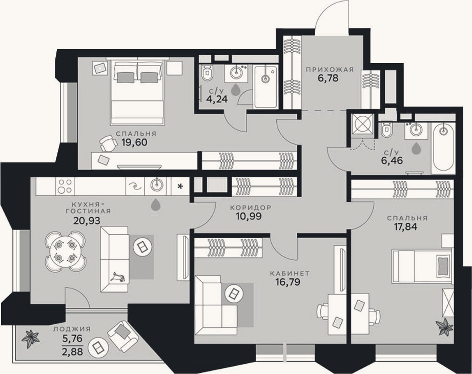 Планировка: 4+ к, 103,6 м²