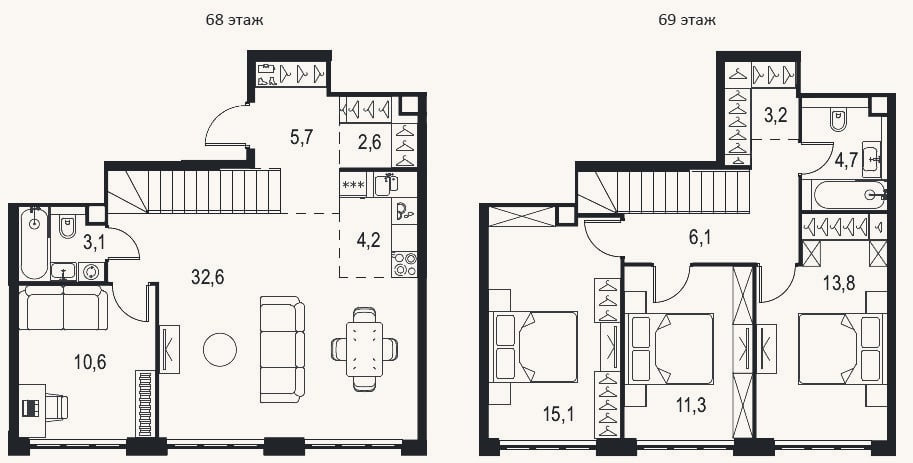 Планировка: 4+ к, 113 м²