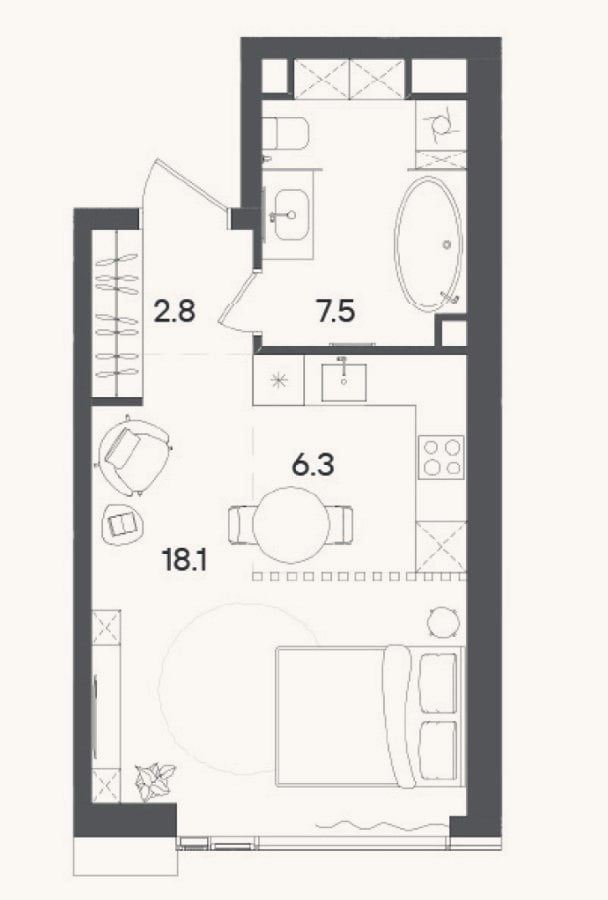 Планировка: Студия, 35,1 м²