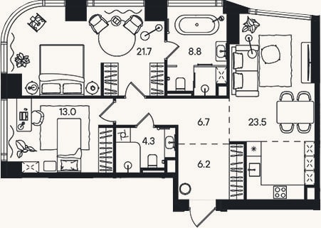 Планировка: 3-к, 84,1 м²